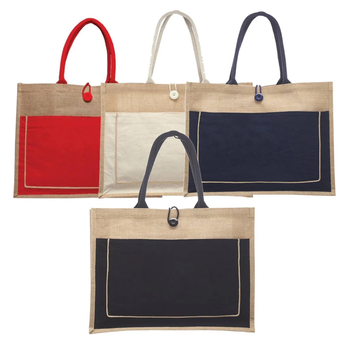 Two Tone Cotton Pocket Jute Tote Bag, custom tote bag with logo imprint 1