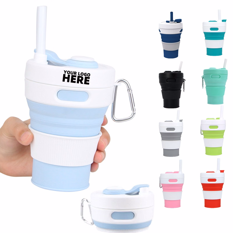 15OZ Portable Foldable Travel Mug With Straw