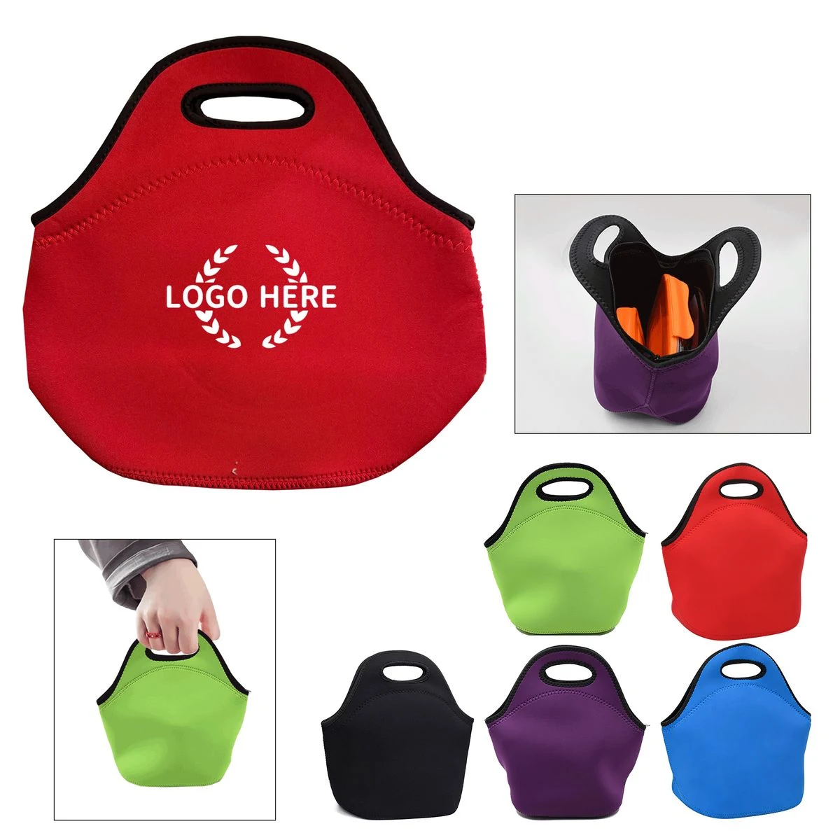 Insulated Neoprene Lunch Tote With Zipper Closure 1