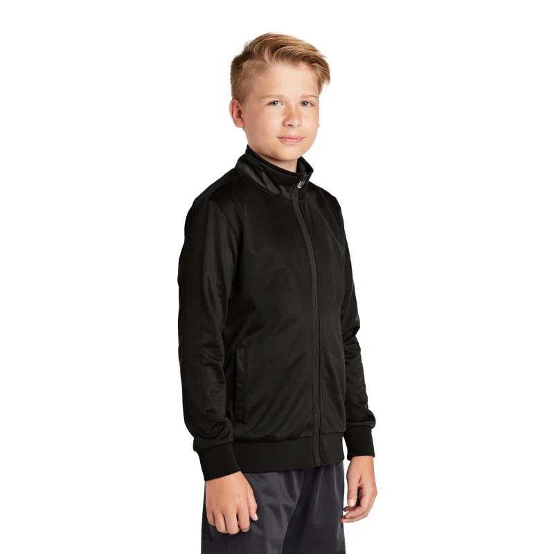 Sport-Tek Youth Tricot Sleeve Stripe Track Jacket. 1