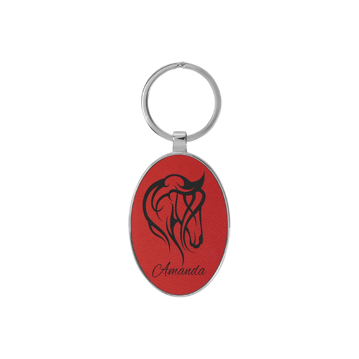 Red Leatherette/Metal Oval Keychain 1