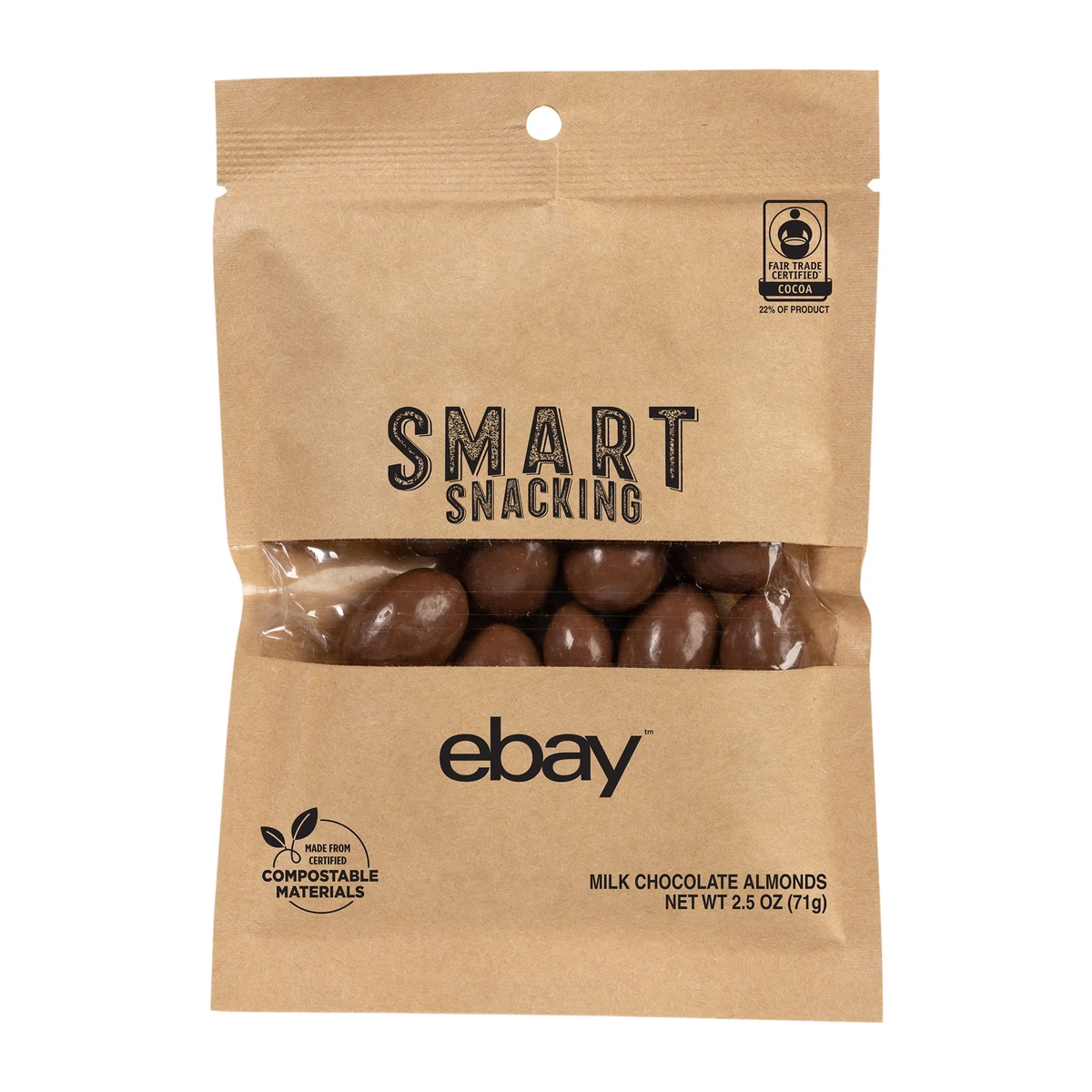 FairTrade Milk Chocolate Almonds in Compostable Kraft Pouch 1
