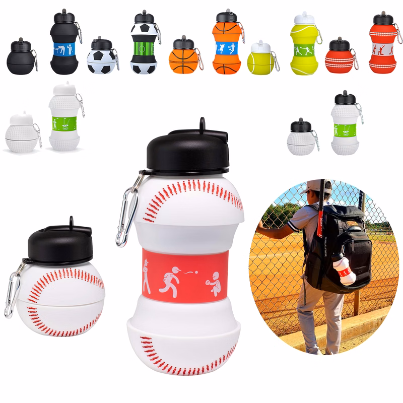 Art Clip-On Collapsible BPA-Free Silicone Baseball Water Bottle