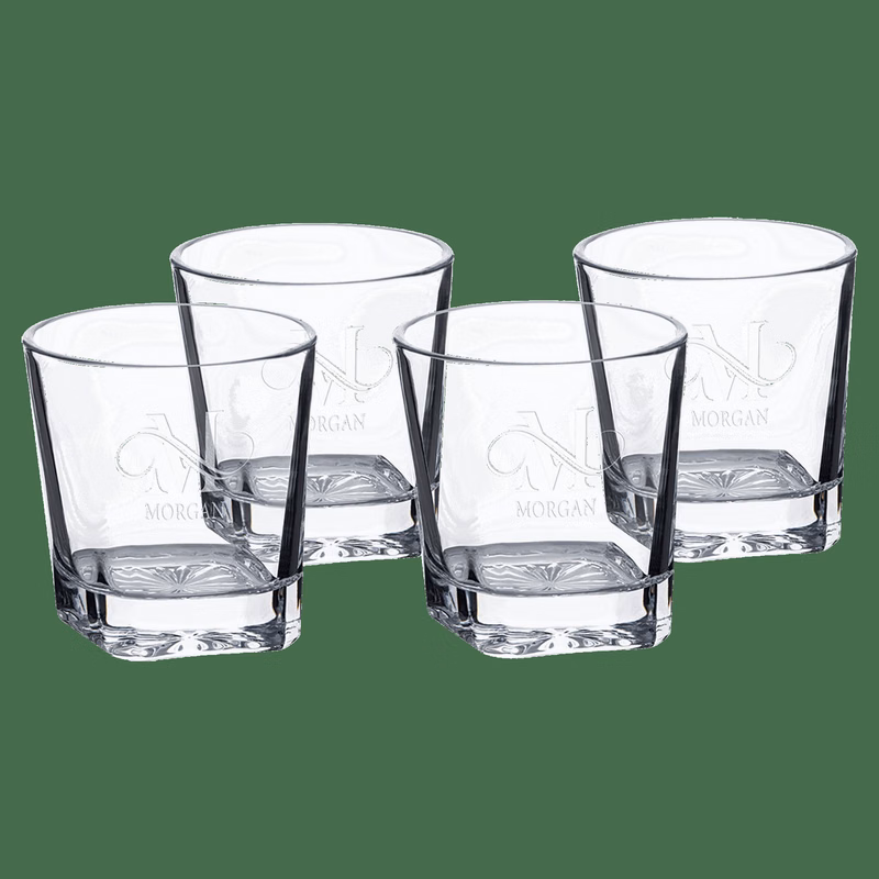 11 oz Clear Four Polar Camel Square Rocks Glasses in Black Gift Box with Printed Paper Sleeve