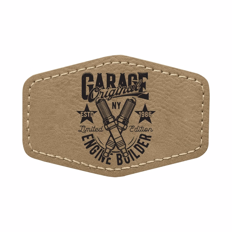 3" x 2" Light Brown Leatherette Hexagonal Patch with Adhesive