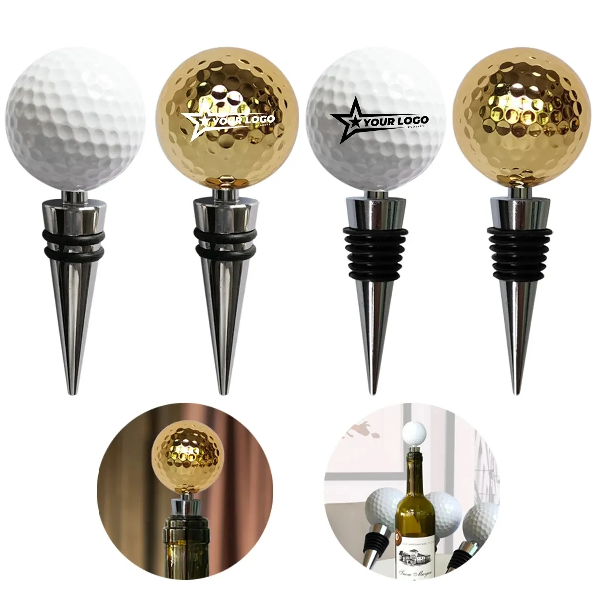 Creative Golf Ball Metal Vacuum Wine Stoppers 1