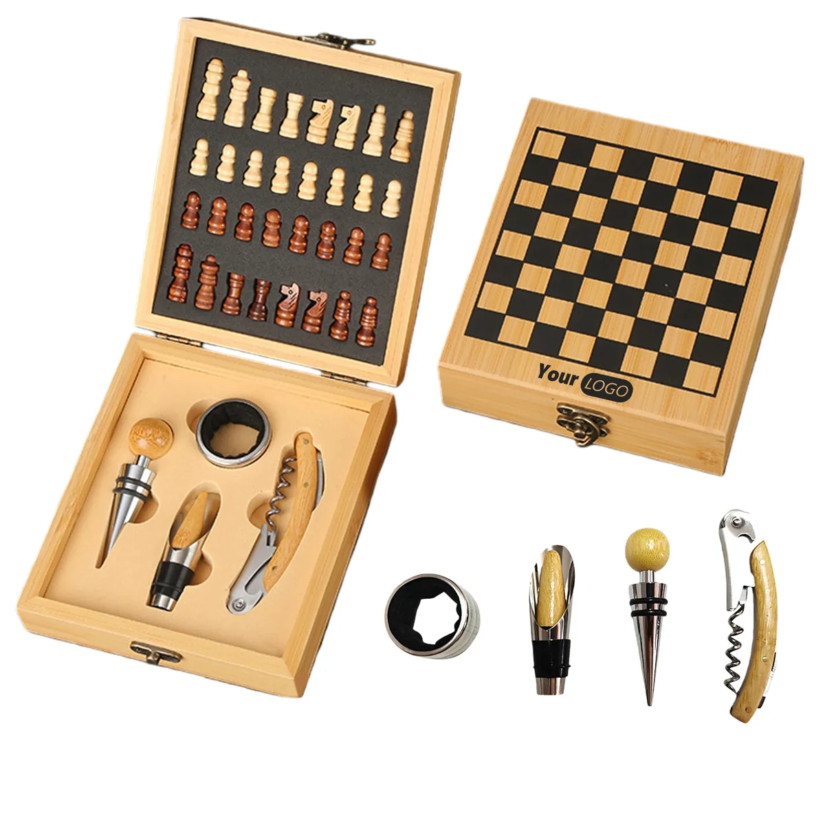 2-in-1 Chessboard Box With Internal Sake Set And Pieces 1