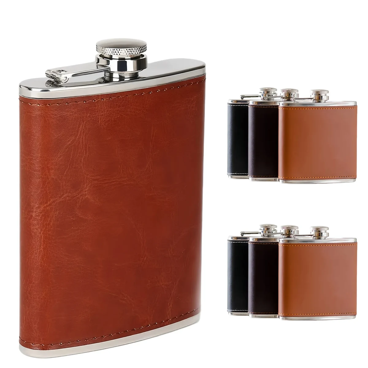 8oz Pocket Whiskey Liquor Leather Wrapped Flask, custom water bottle with logo imprint 1