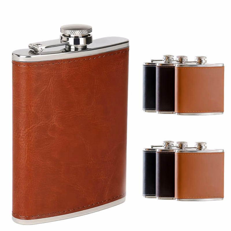 8oz Pocket Whiskey Liquor Leather Wrapped Flask