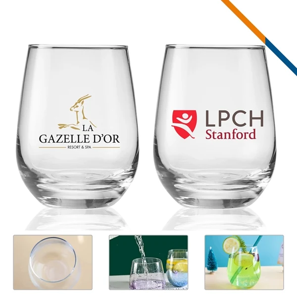 Custom 15.25 oz Stemless Wine Glass with Orb Shape Full Color — Premium Event Drinkware 1