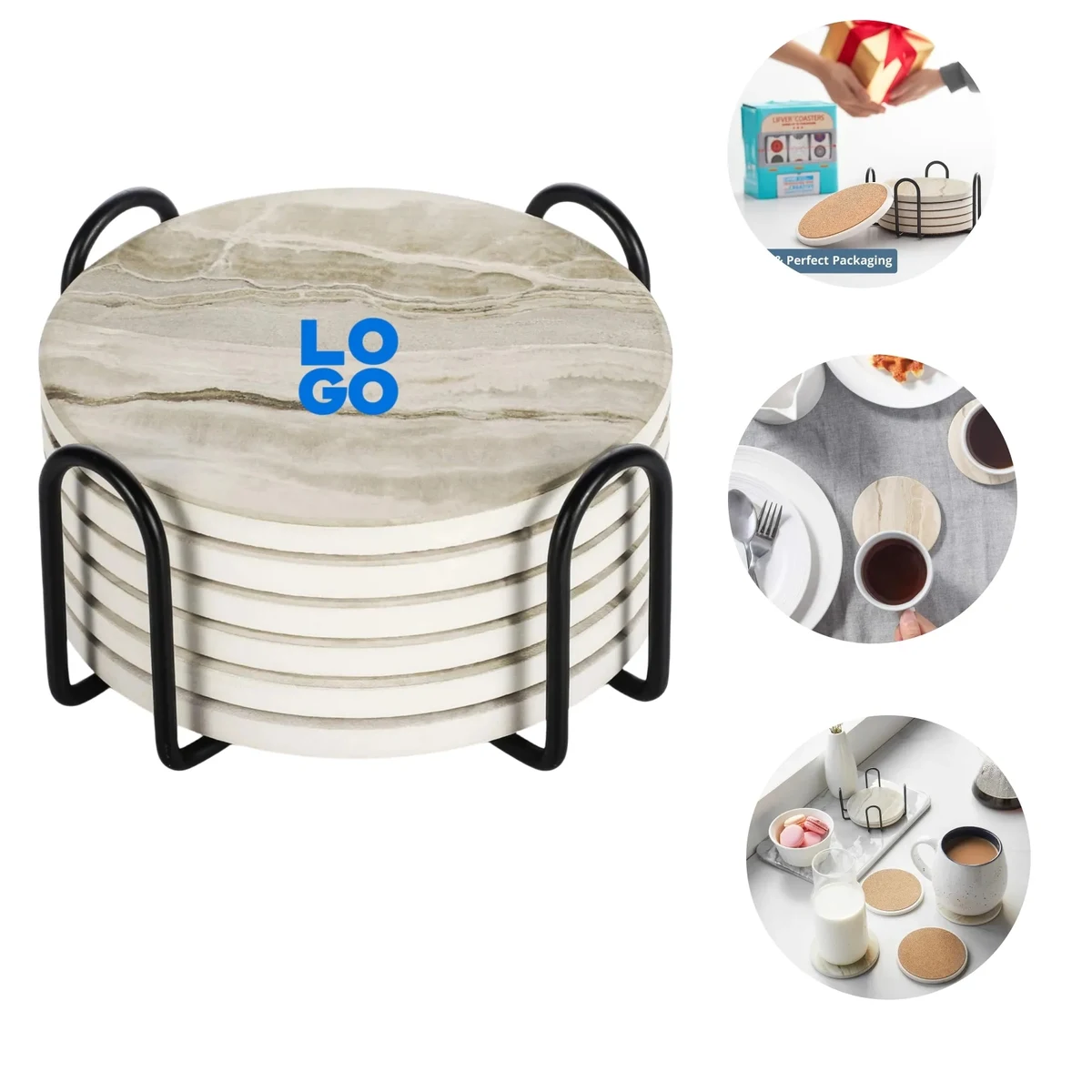 6 PCS Marble Style Ceramic Drink Coaster 1