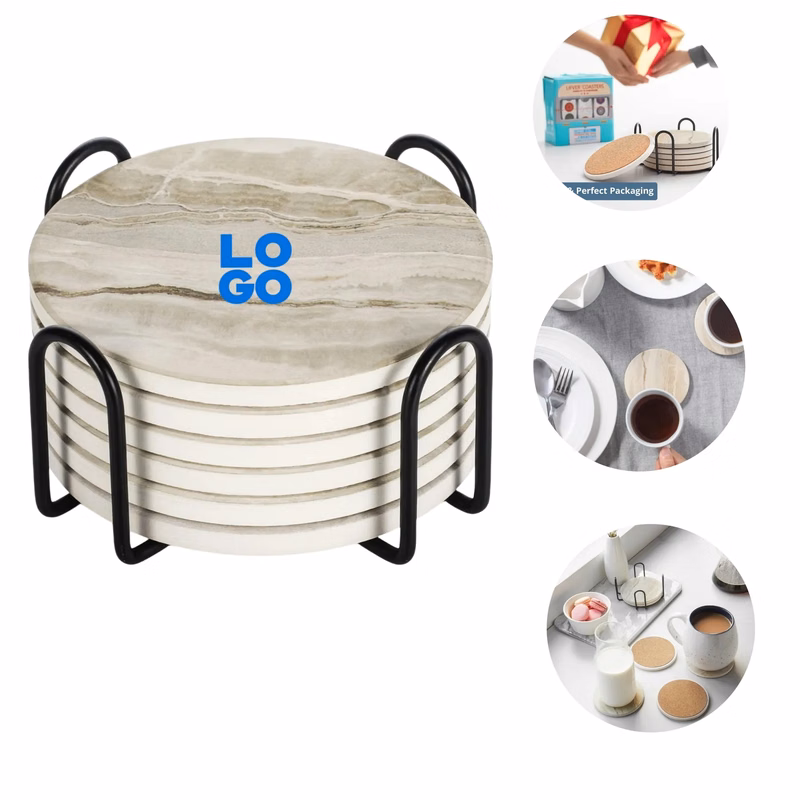 6 PCS Marble Style Ceramic Drink Coaster