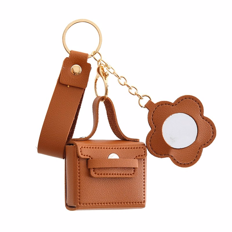 Mini Storage Pouch Keychain with Built-in Mirror