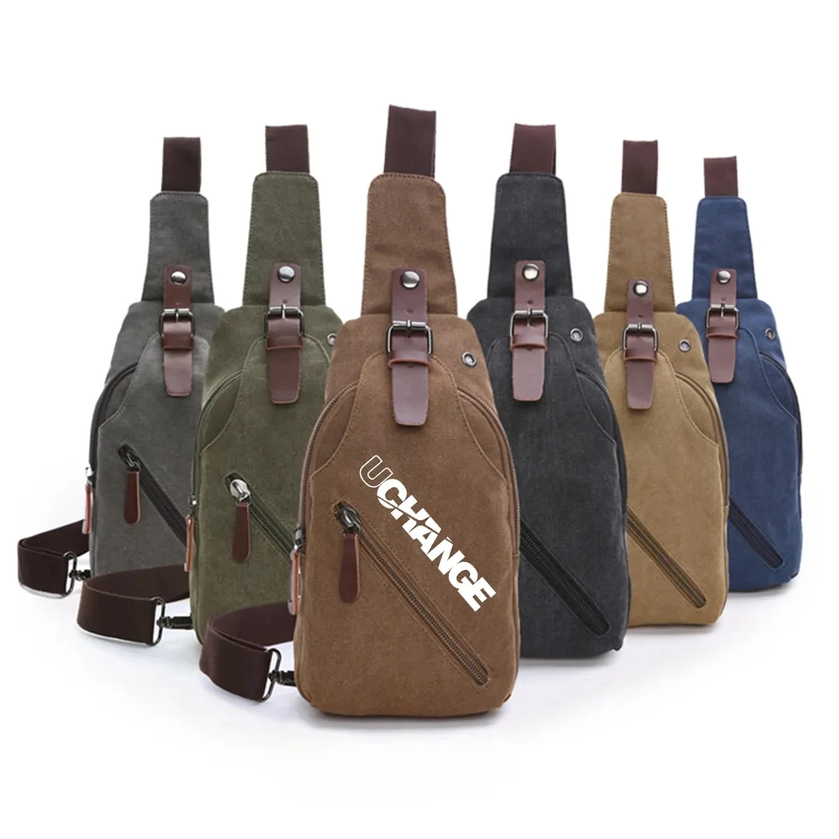 Casual Canvas Crossbody Sling Bag With Leather Accents 1