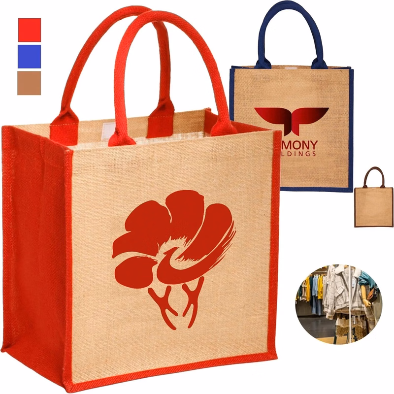 Laminated Jute Bags & Colored Sides and Handles W/ Gusset