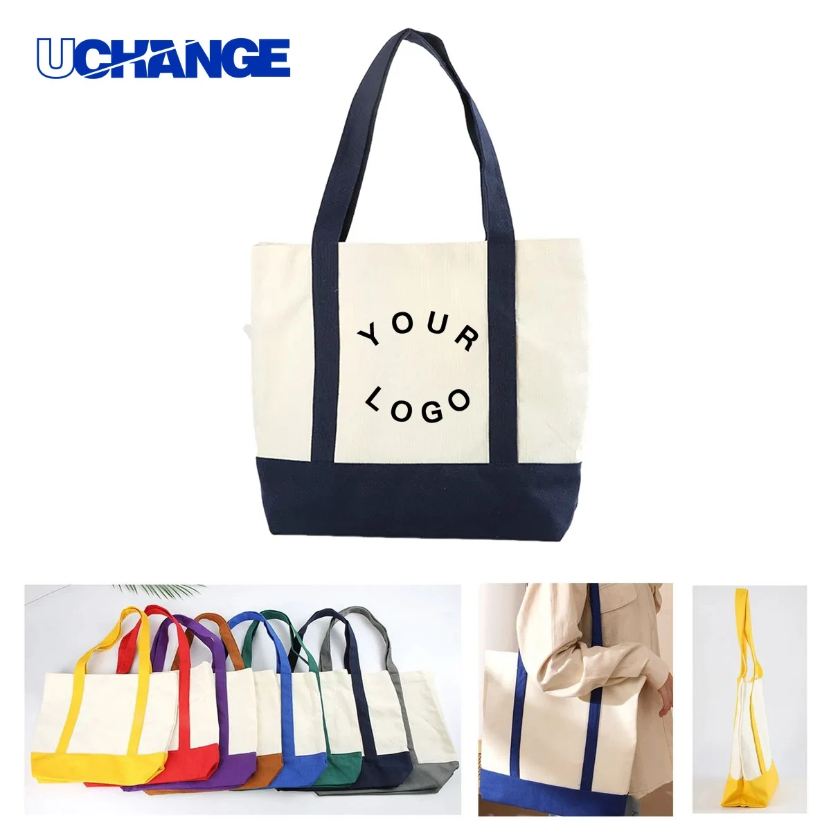 Canvas Tote Bag Carrier with Pocket for Getaways, custom tote bag with logo imprint 1