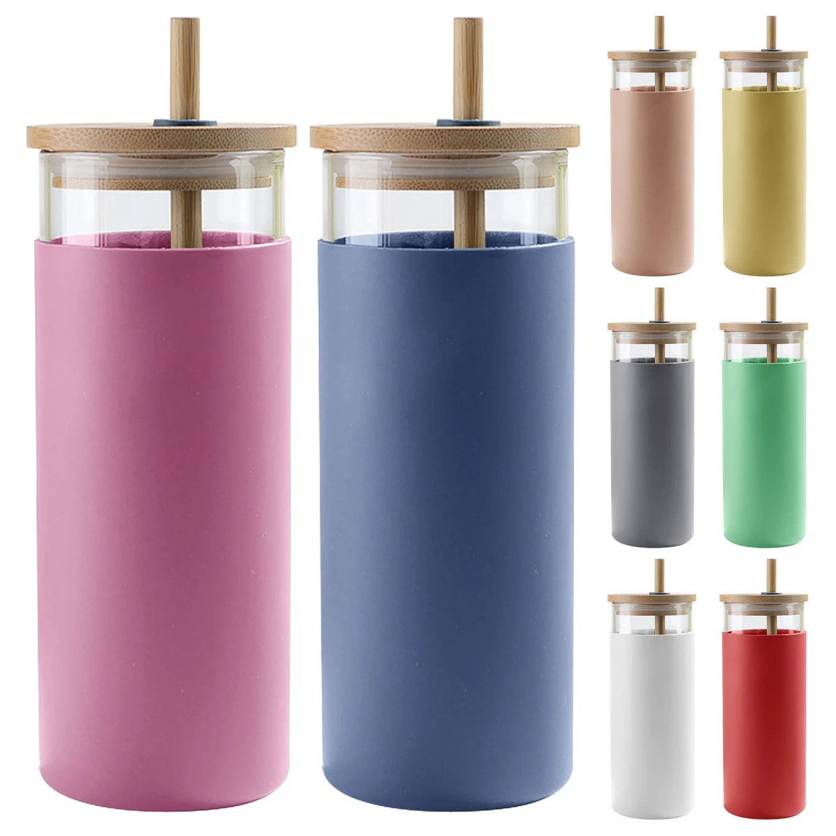 16Oz Glass Tumbler Glass Water Bottle Straw 1