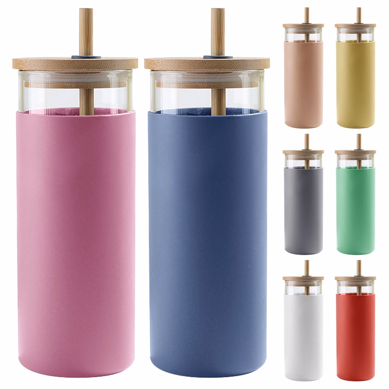 16Oz Glass Tumbler Glass Water Bottle Straw