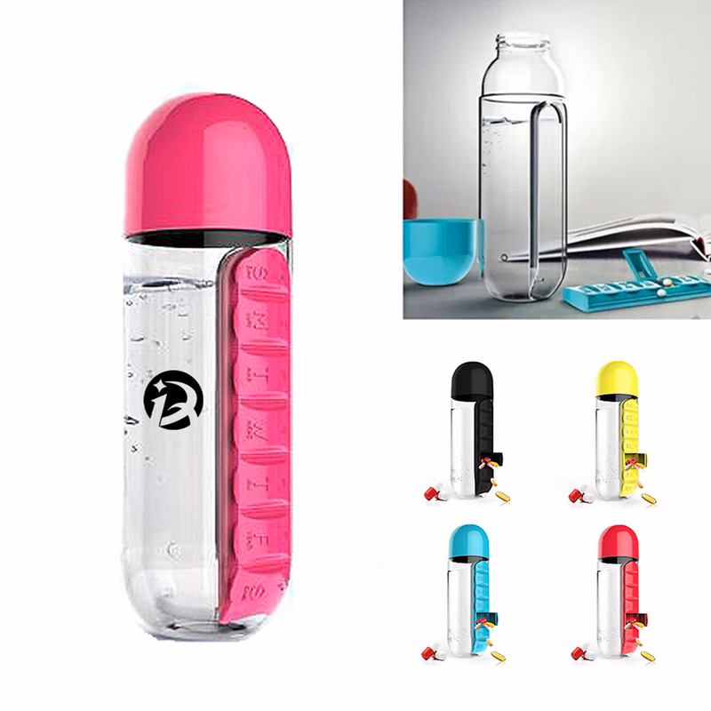 Pill Organizer Water Bottle 7 Day Portable Design