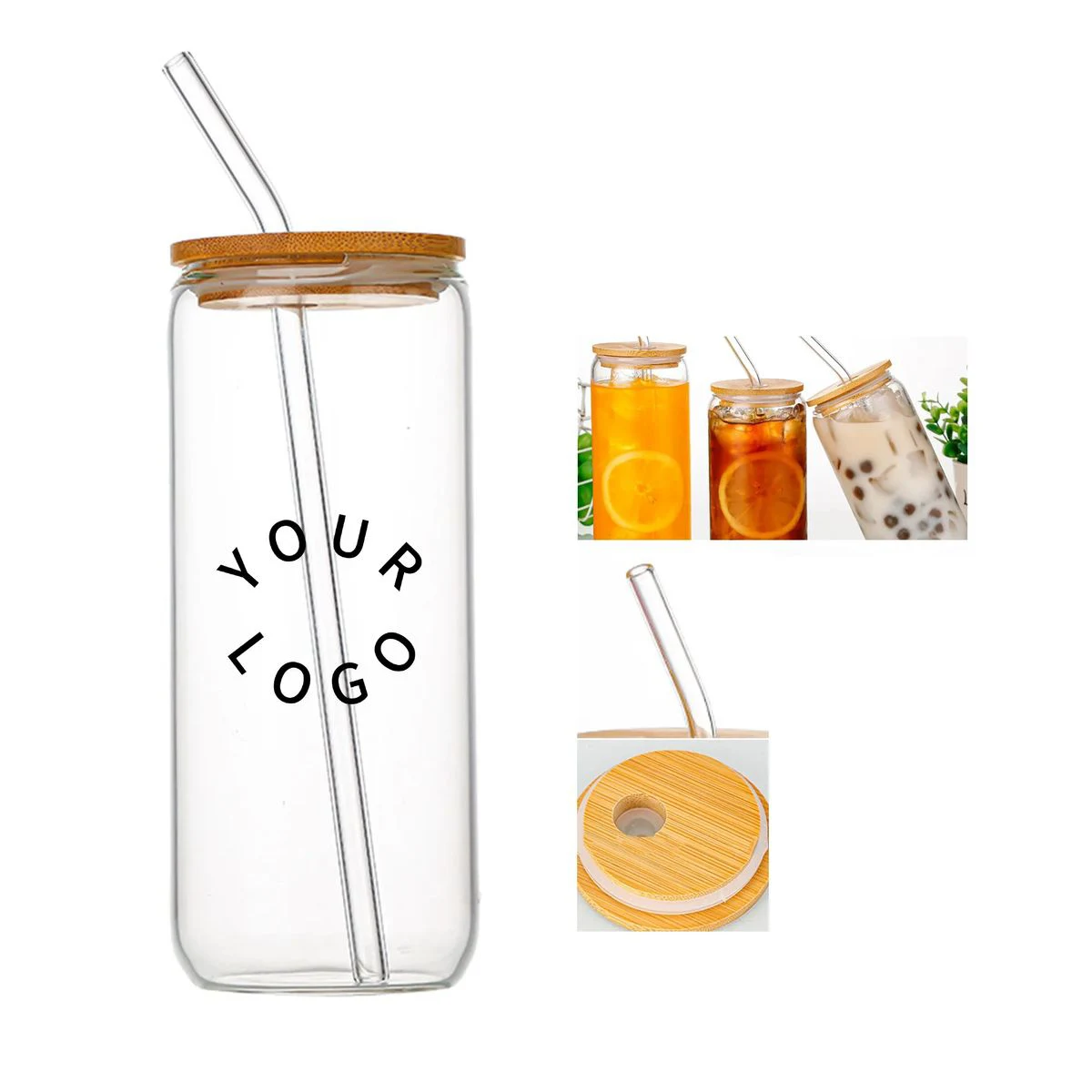 Reusable Glass Tumbler with Lid and Straw, 16oz Capacity 1