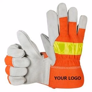 Leather Work Gloves Hi -VIS Reflective