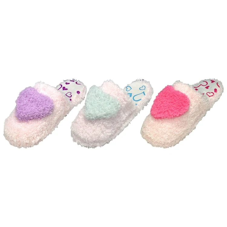 Girl's Fluffy Heart Slippers - Assorted Size 11/12 - 3/4 Age 4-8 Years, custom youth shirt with logo imprint 1