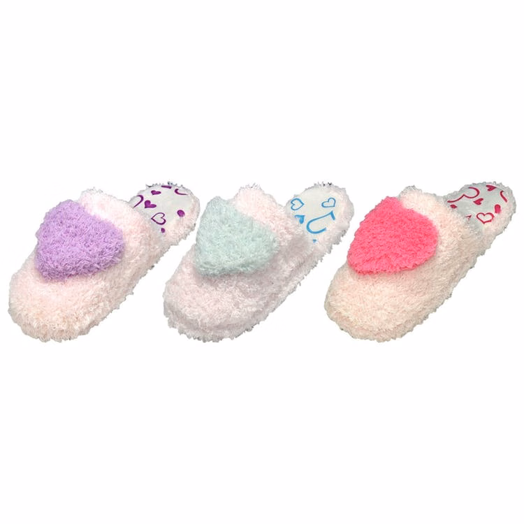 Girl's Fluffy Heart Slippers - Assorted Size 11/12 - 3/4 Age 4-8 Years