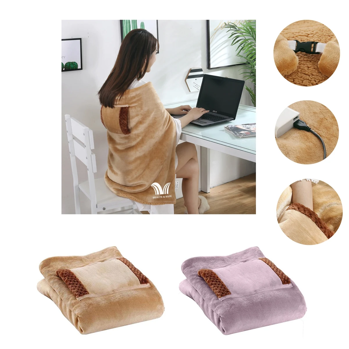 Sherpa Berber Fleece Electric Blanket Heated Poncho Wrap 1