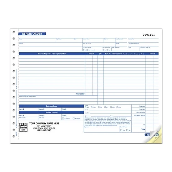 Repair Orders With Key Tag, Carbonless 1