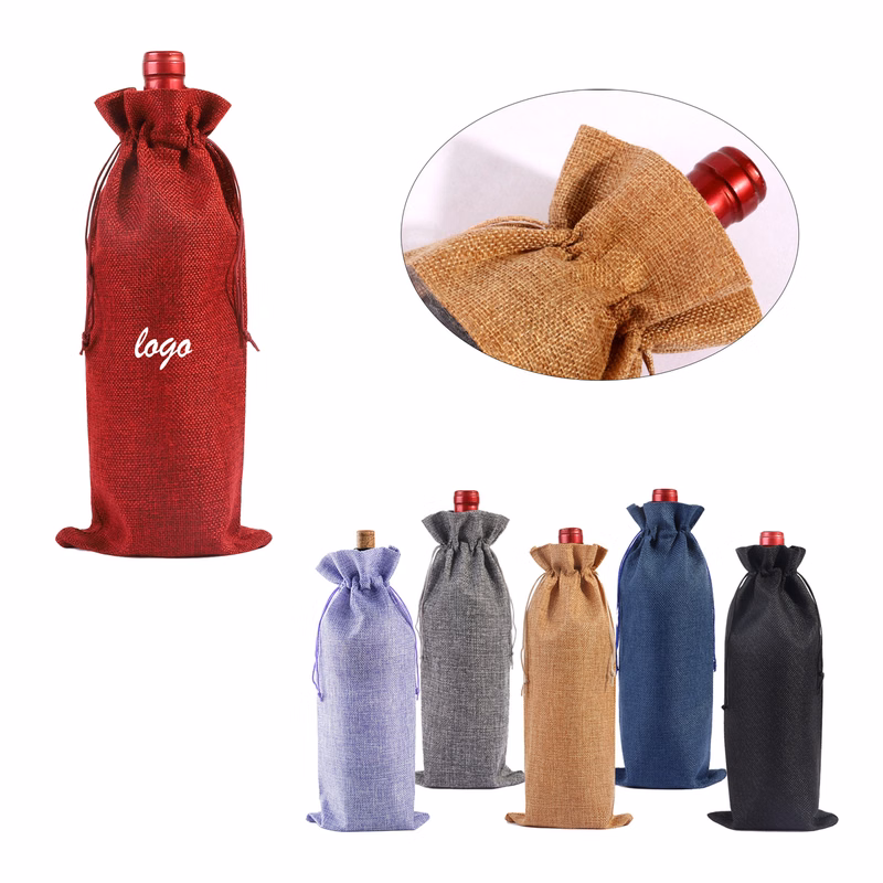Drawstring Linen Wine Bag