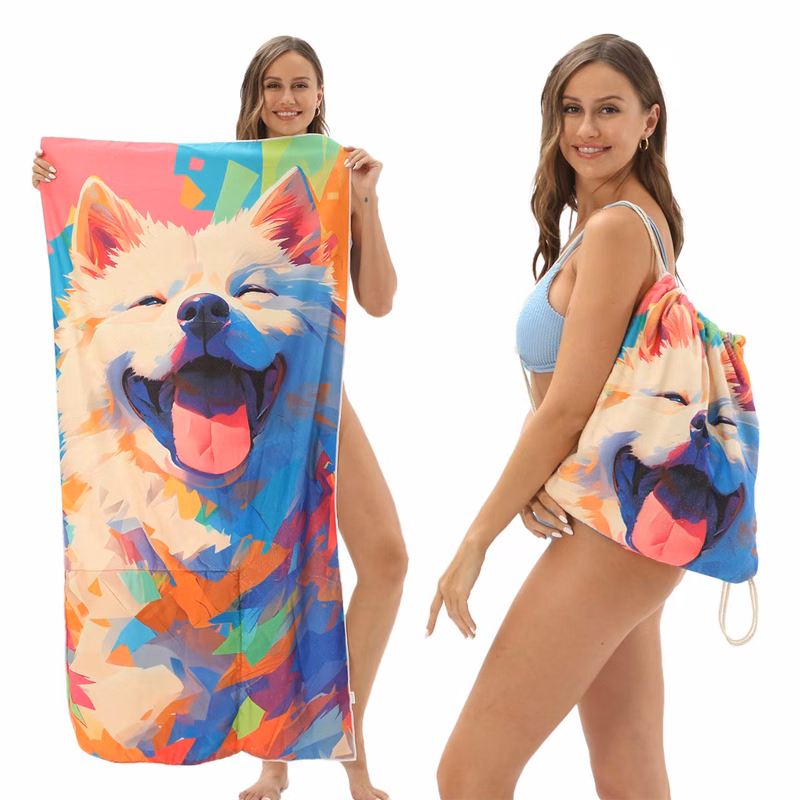 2-in-1 Microfiber Quick Dry Foldable Beach Towel With Storage Bag(Support Custom Patterns)