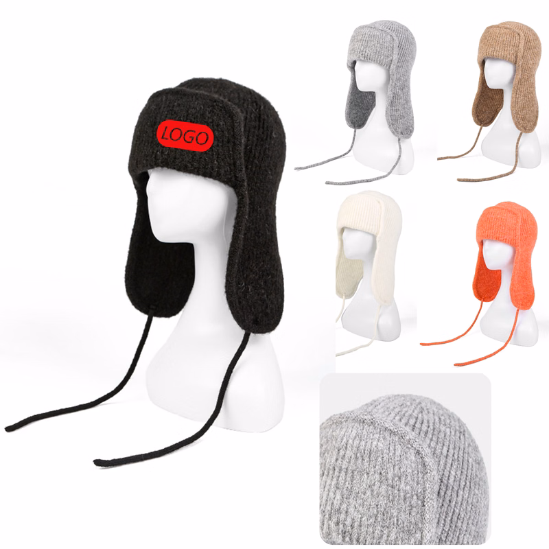 MOQ 50 PCS Stylish Winter Women's Earmuffs Knitted Hat