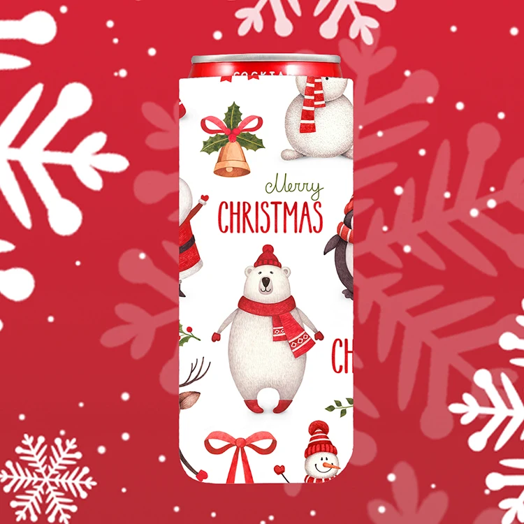 Christmas Neoprene Slim Can Coolers, custom koozie with logo imprint 1