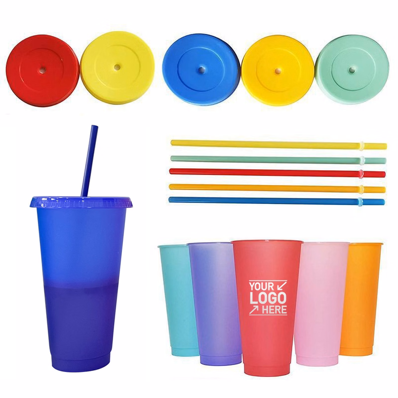 24oz. Plastic Stadium Cup With Lid And Straw (Color change)