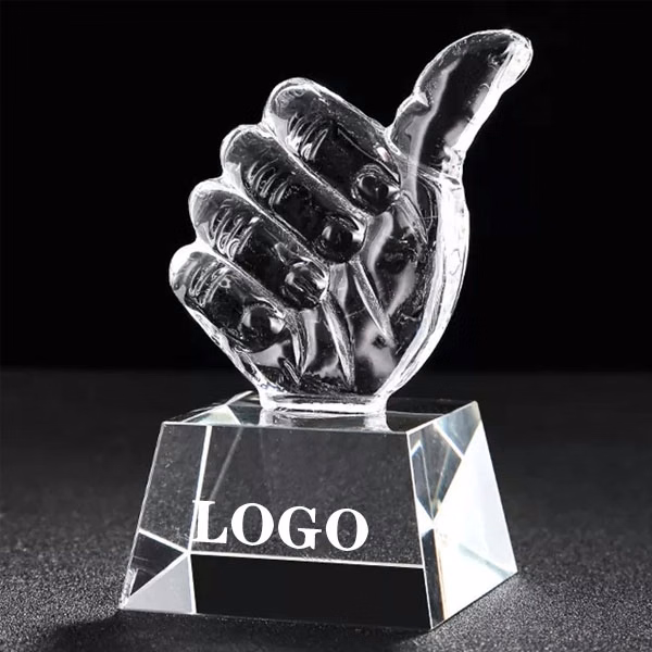 Engraved Crystal Thumbs Up Trophy