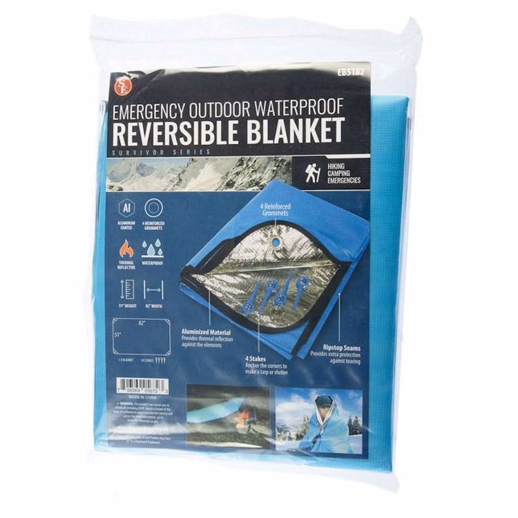 Emergency Outdoor Waterproof Reversible Blankets Blue - 51" x 82"