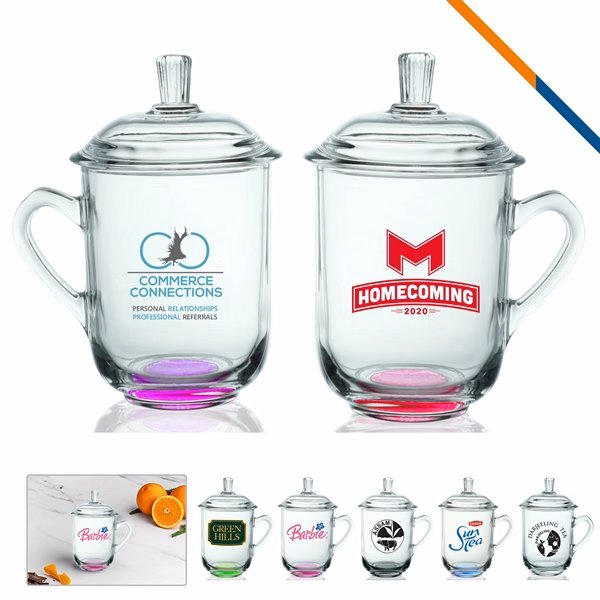 Custom 13 oz Glass Tea Cup with Protective Lid — Perfect Office Beverage Container