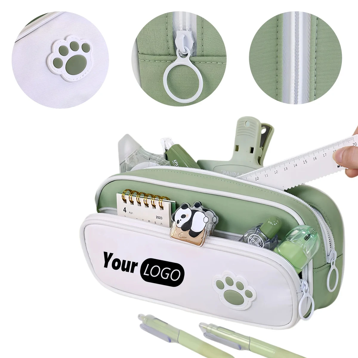 Stylish Double Layer Pencil Case With Paw Print For Students 1