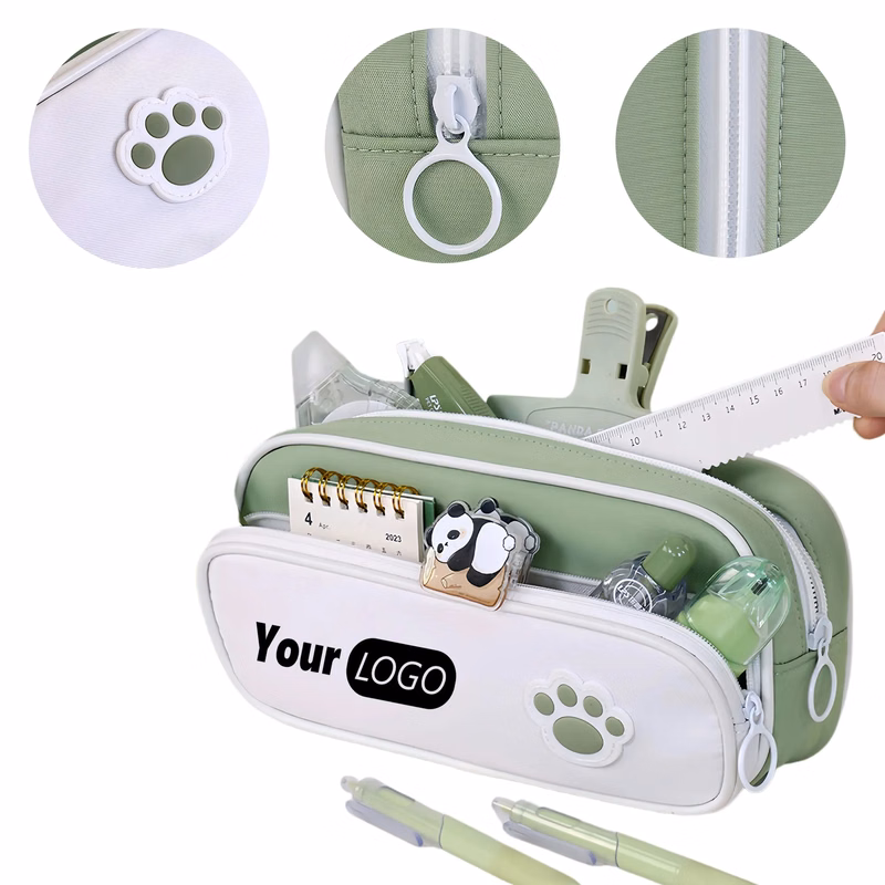 Stylish Double Layer Pencil Case With Paw Print For Students