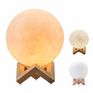3D Touch Control Moon Lamp with Wooden Stand