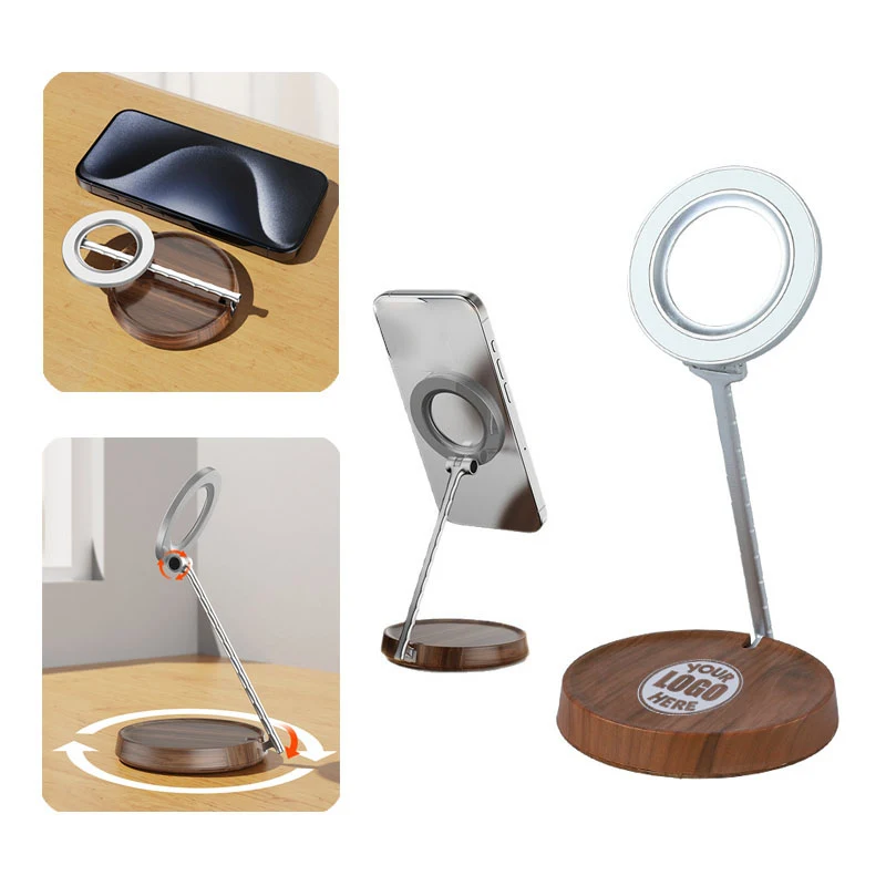 Wood Grain Metal Magnetic Adjustable Phone Stand 1