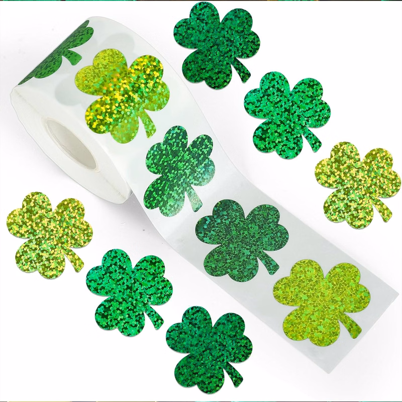 Tri-Color Glitter Shamrock PET Stickers For Festive Events