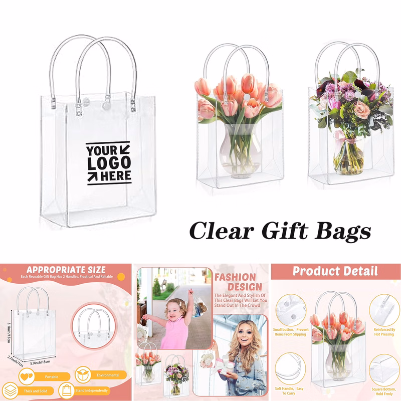 5.1 x 5.9 x 2.7 Inch Transparent Reusable Plastic PVC Candy Wedding Gift Bags