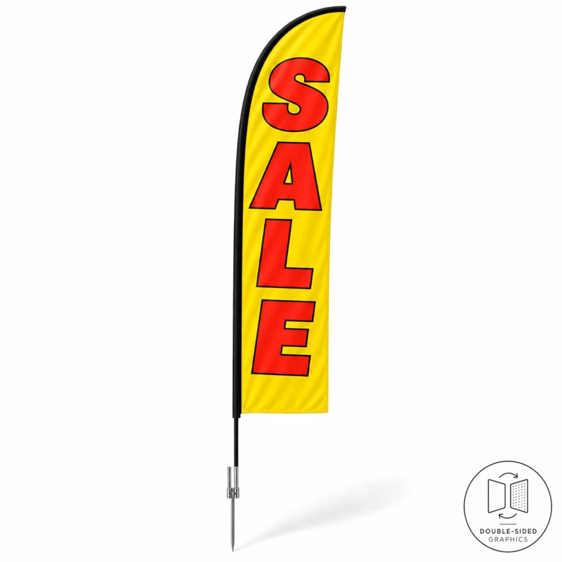 15' Large Feather Flag Kit, Full Color Graphics Double Sided, Outdoor Spike base and Bag Included