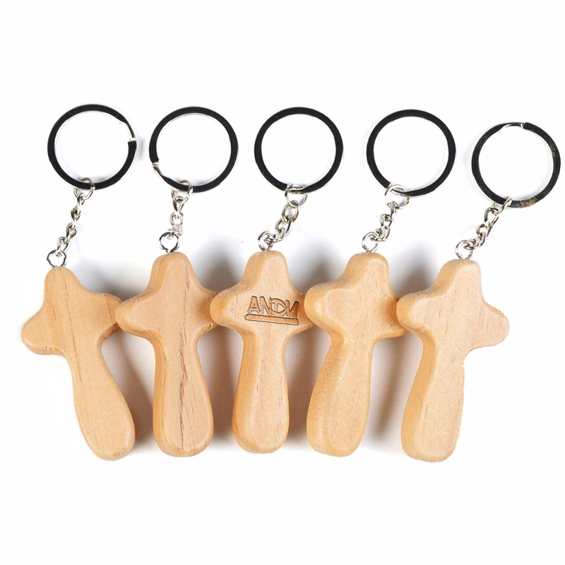 Wood Cross Key Ring Religious Keychain