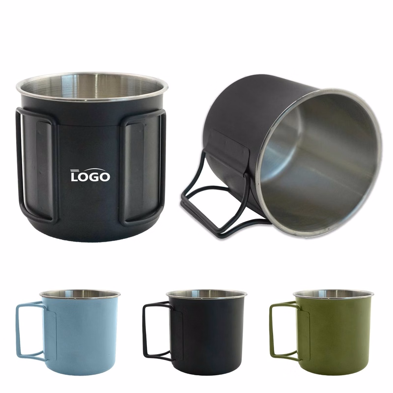 10oz Stainless Steel Mug Folding Travel Camp Cup With S Hook