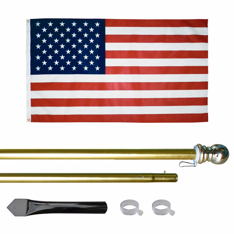 10' Gold Inground Economy Aluminum Display Pole w/ 3' x 5' Printed US Flag