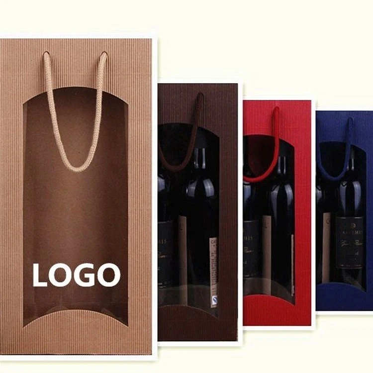 Paper Wine Bottle Bag Carry Bag/ Gift Bag - Holds 2 Bottles 1