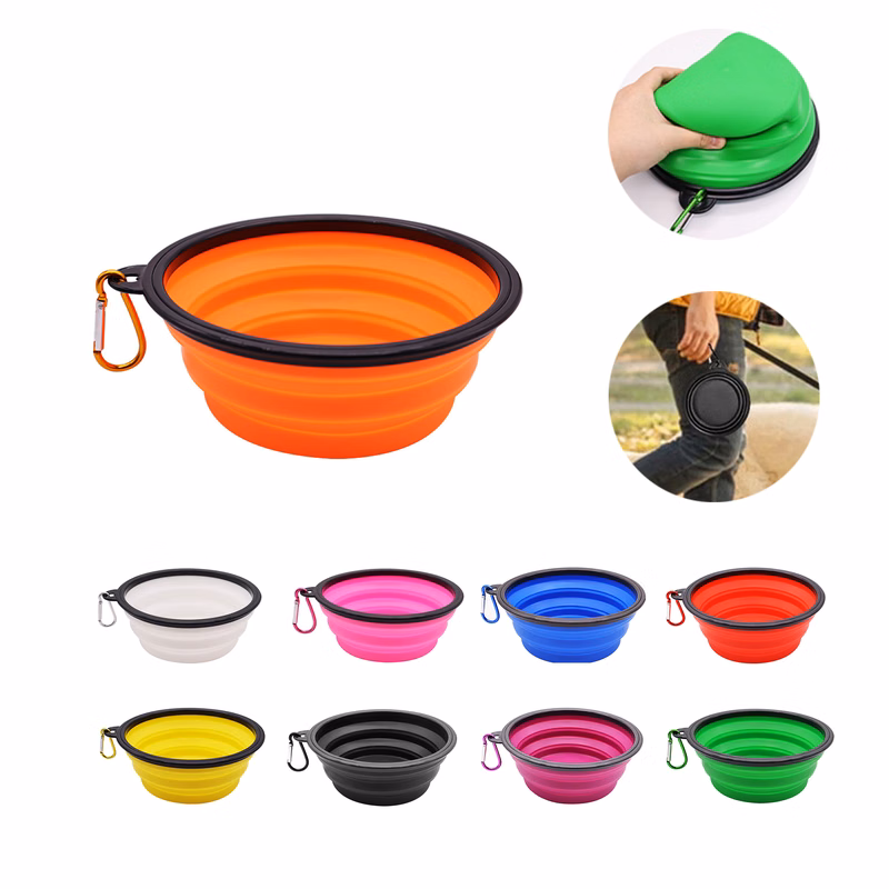 Foldable Pet Dog Bowl With Carabiner MOQ 50 PCS