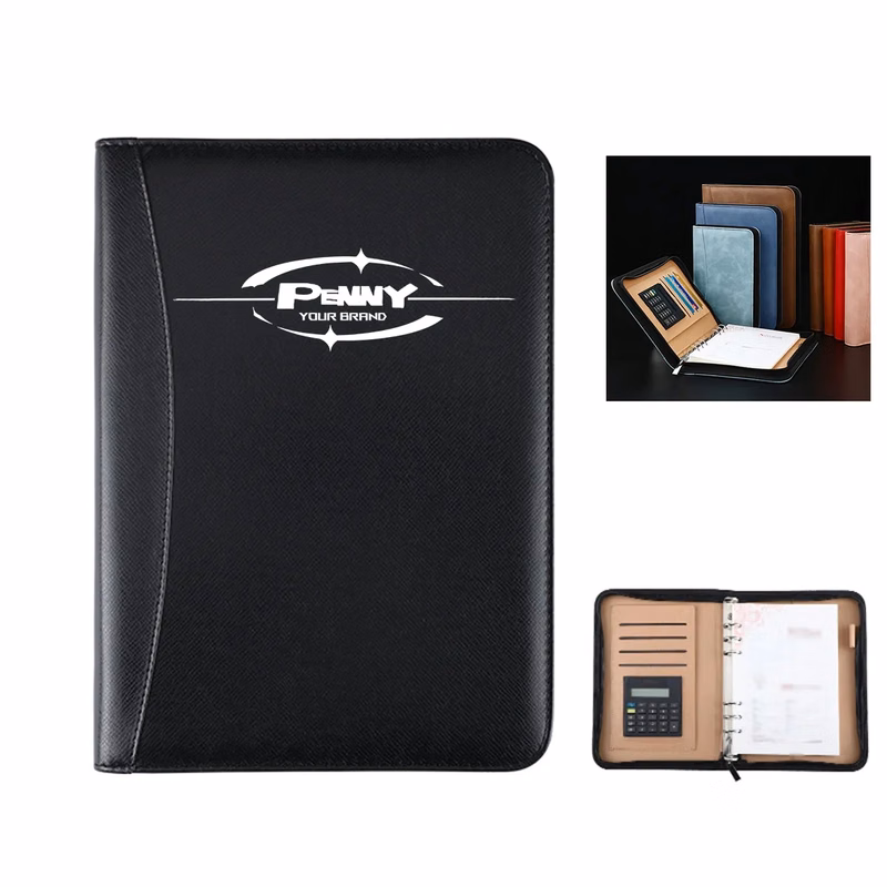 A5 Zippered Business Portfolio Notebook Bag with Calculator